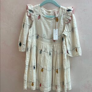 NWT Pink Chicken Cream Kids Dress with Embroidered Accents